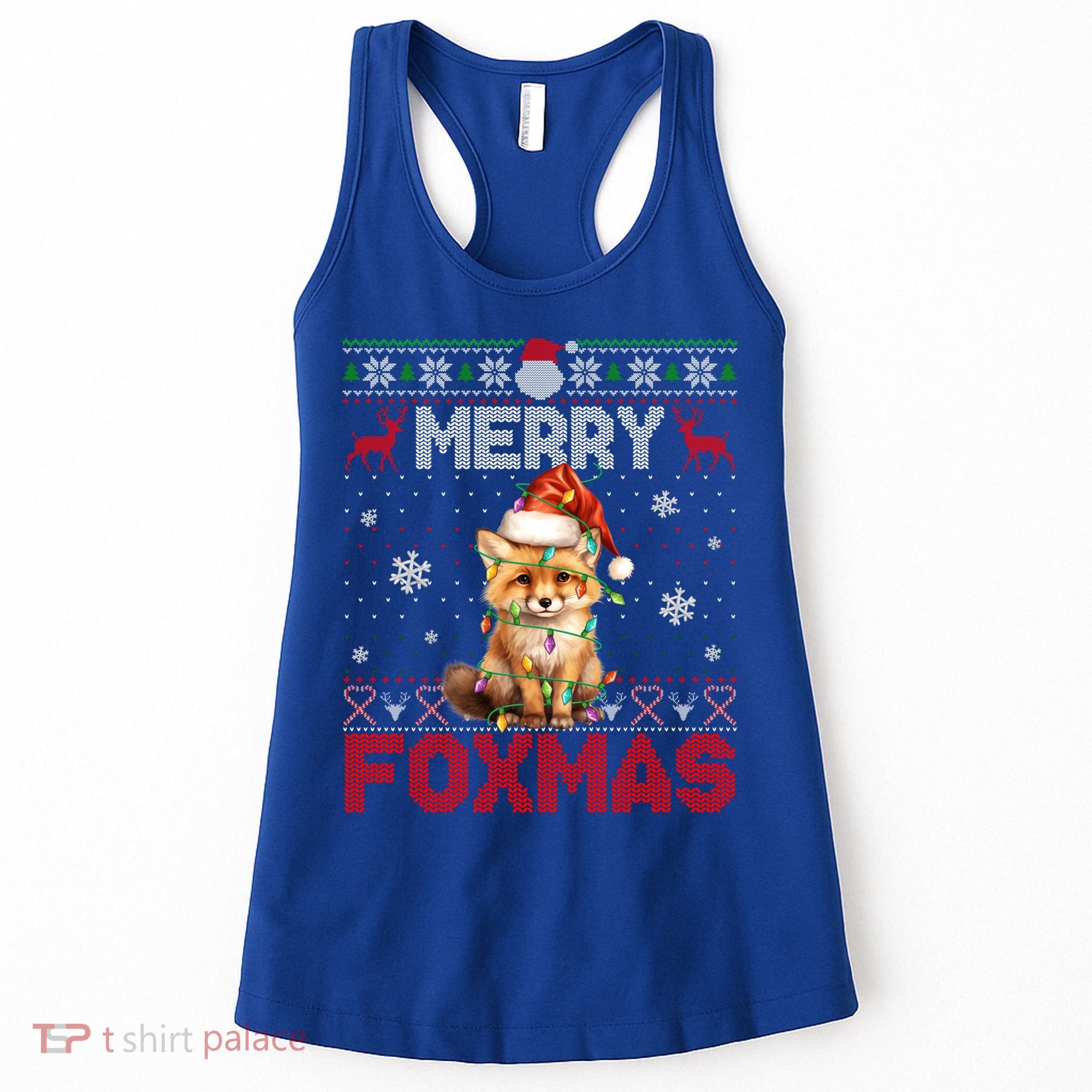 Merry Foxmas Santa Fox Lights Fox Lovers Ugly Xmas Gift Women's Tank Top