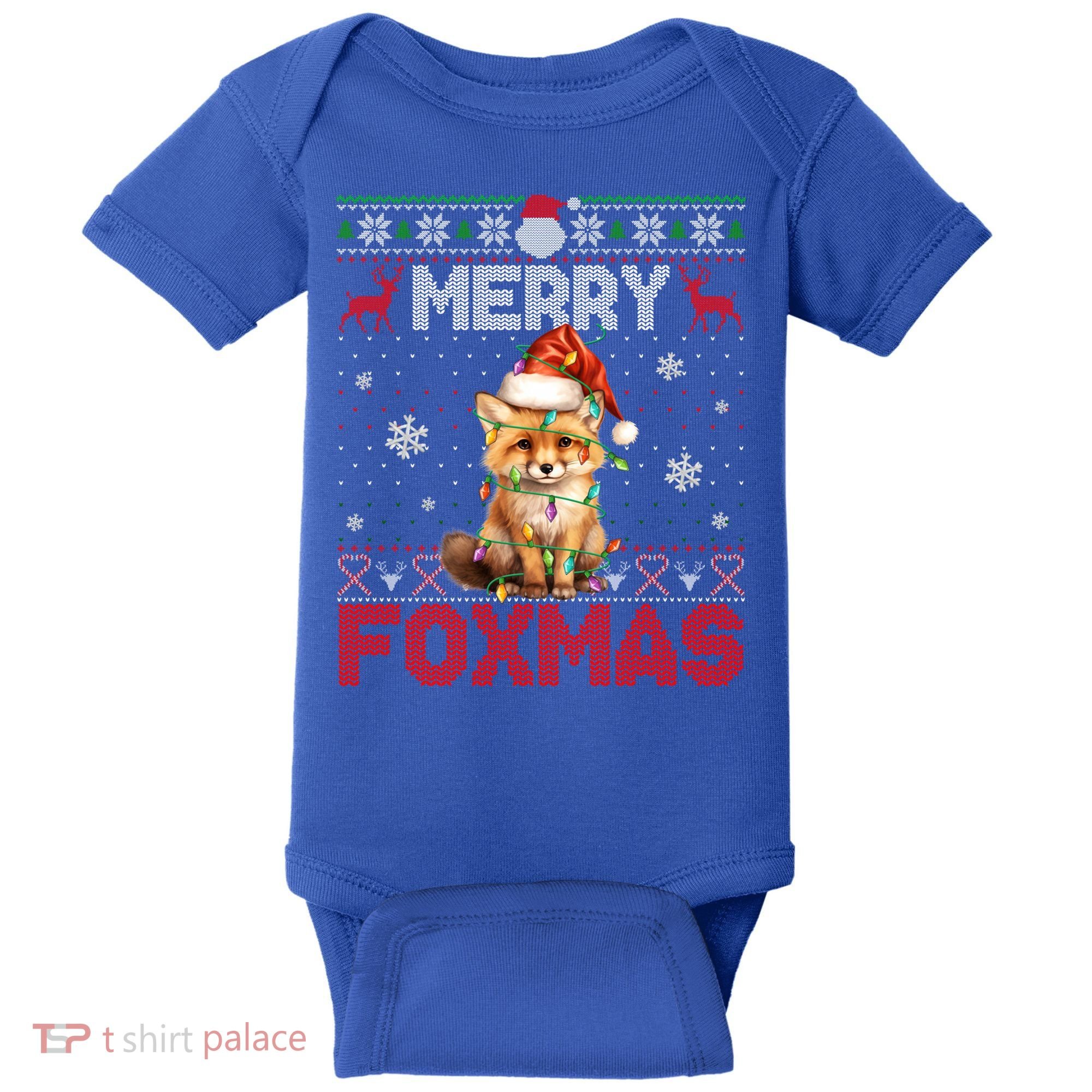 Merry Foxmas Santa Fox Lights Fox Lovers Ugly Xmas Gift Baby Bodysuit