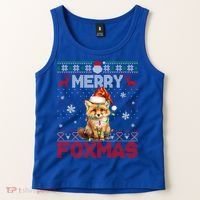 Merry Foxmas Santa Fox Lights Fox Lovers Ugly Xmas Gift Tank Top thumb 2