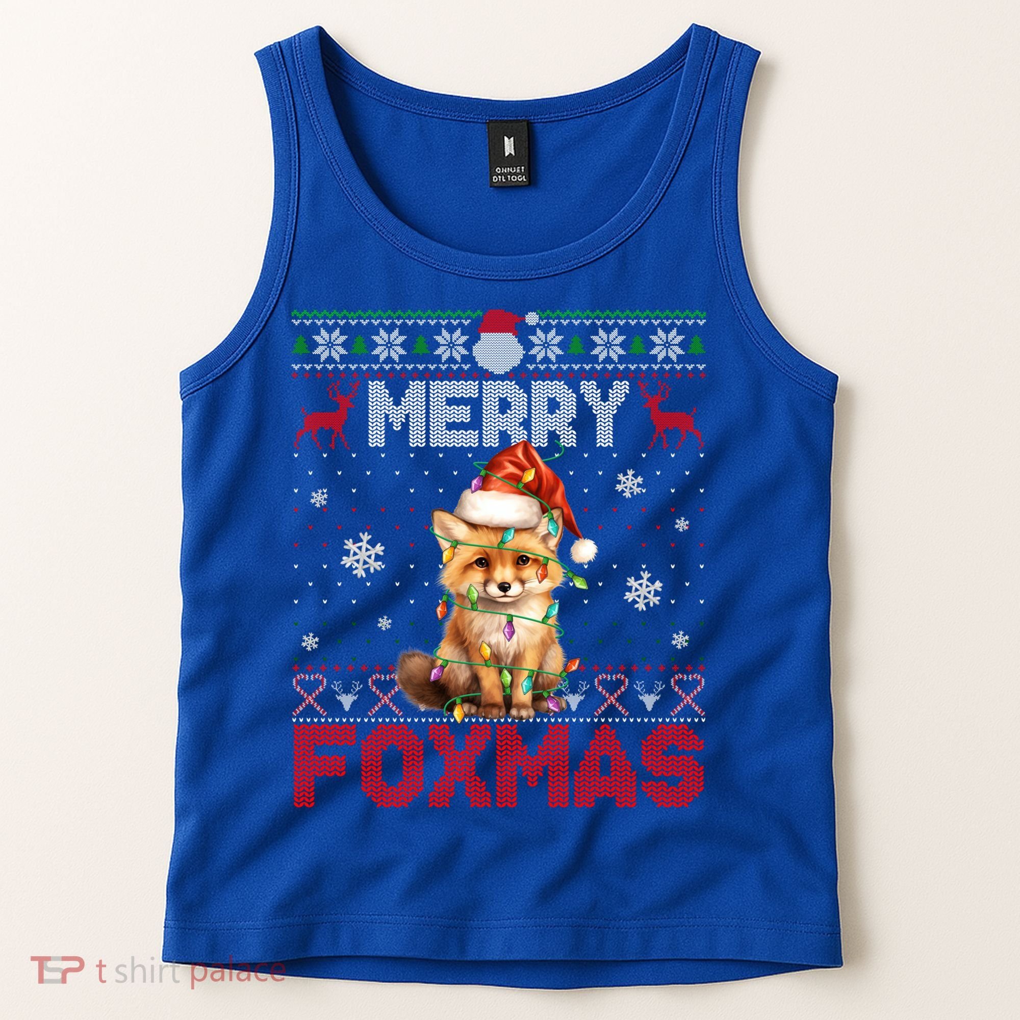 Merry Foxmas Santa Fox Lights Fox Lovers Ugly Xmas Gift Tank Top