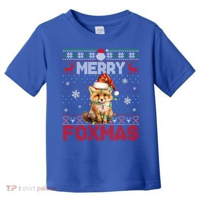 Merry Foxmas Santa Fox Lights Fox Lovers Ugly Xmas Gift Toddler T-Shirt