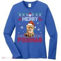 Merry Foxmas Santa Fox Lights Fox Lovers Ugly Xmas Gift Women's Long Sleeve Shirt thumb 0