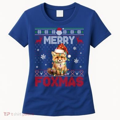 Merry Foxmas Santa Fox Lights Fox Lovers Ugly Xmas Gift Women's T-Shirt