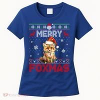 Merry Foxmas Santa Fox Lights Fox Lovers Ugly Xmas Gift Women's T-Shirt thumb 0