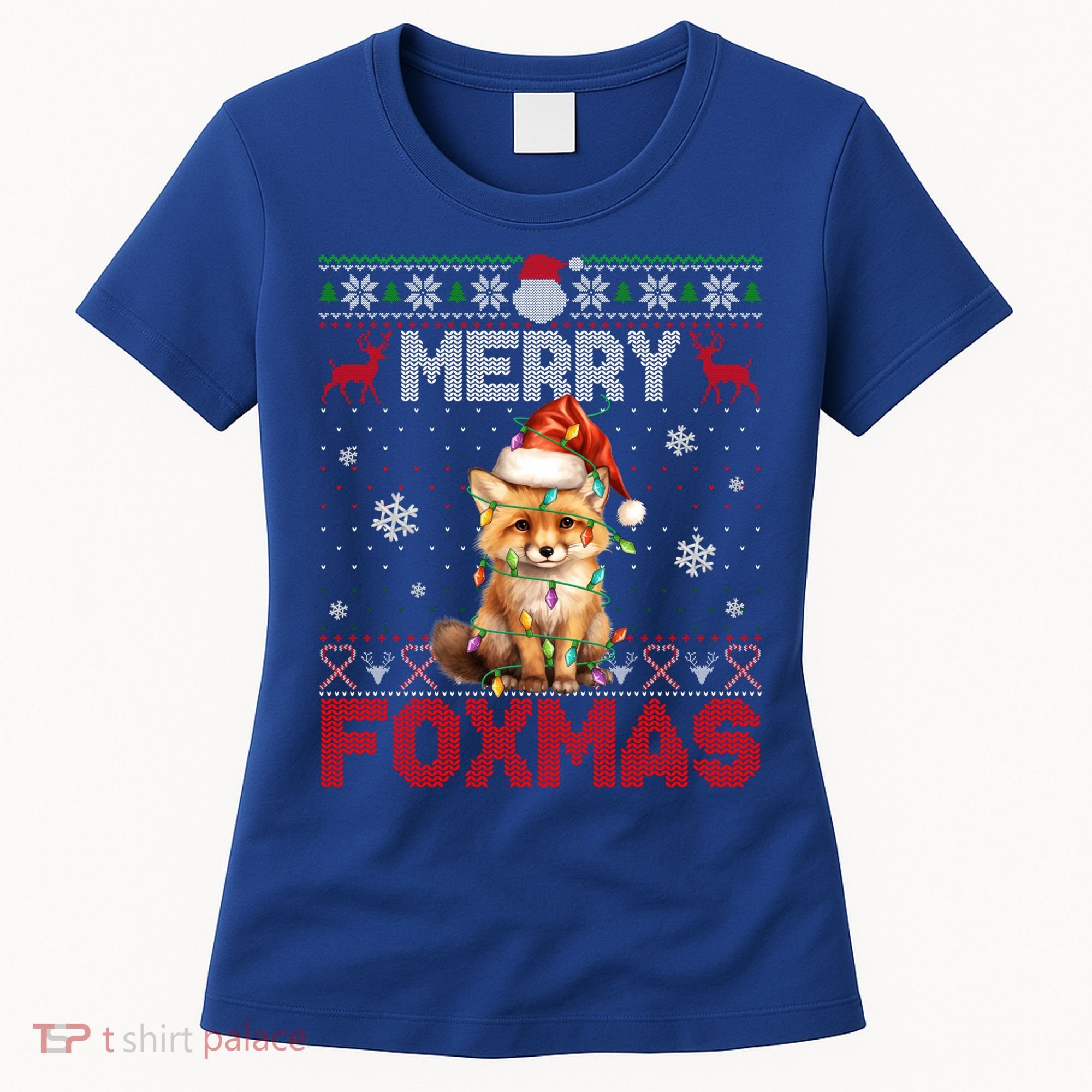 Merry Foxmas Santa Fox Lights Fox Lovers Ugly Xmas Gift Women's T-Shirt