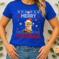 Merry Foxmas Santa Fox Lights Fox Lovers Ugly Xmas Gift Women's T-Shirt thumb 2