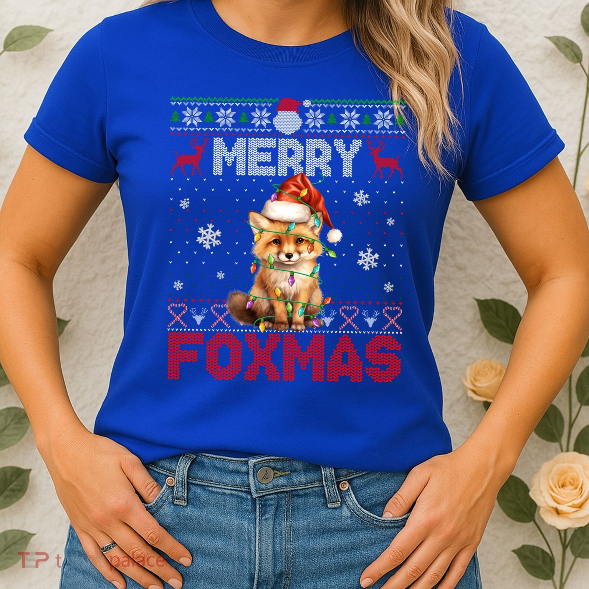 Merry Foxmas Santa Fox Lights Fox Lovers Ugly Xmas Gift Women's T-Shirt