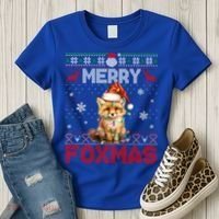 Merry Foxmas Santa Fox Lights Fox Lovers Ugly Xmas Gift Women's T-Shirt thumb 3