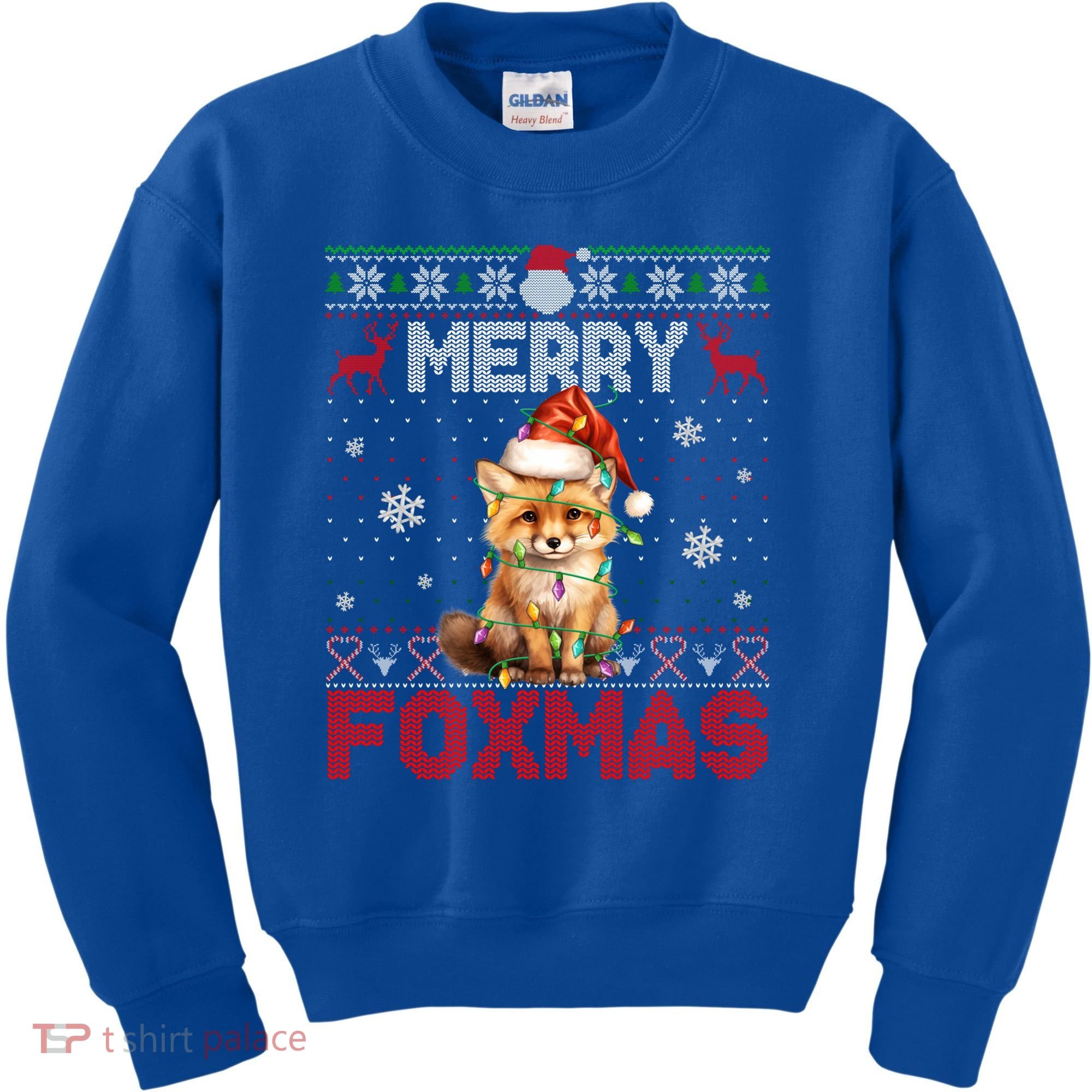 Merry Foxmas Santa Fox Lights Fox Lovers Ugly Xmas Gift Kids Sweatshirt