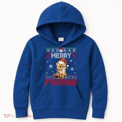 Merry Foxmas Santa Fox Lights Fox Lovers Ugly Xmas Gift Kids Hoodie