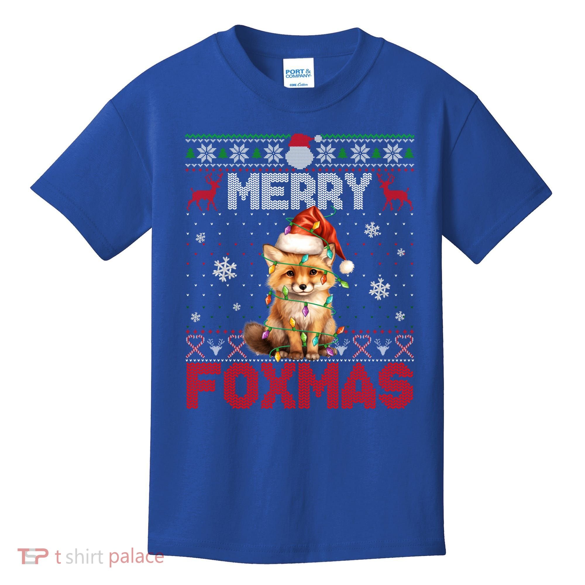 Merry Foxmas Santa Fox Lights Fox Lovers Ugly Xmas Gift Kids T-Shirt