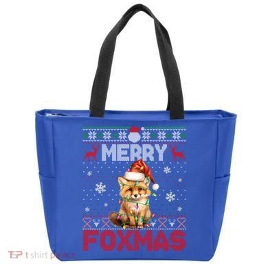 Merry Foxmas Santa Fox Lights Fox Lovers Ugly Xmas Gift Tote Bag