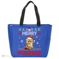 Merry Foxmas Santa Fox Lights Fox Lovers Ugly Xmas Gift Tote Bag thumb 0