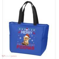 Merry Foxmas Santa Fox Lights Fox Lovers Ugly Xmas Gift Tote Bag thumb 3