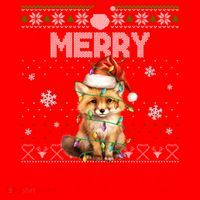 Merry Foxmas Santa Fox Lights Fox Lovers Ugly Xmas Gift Santa Hat thumb 1