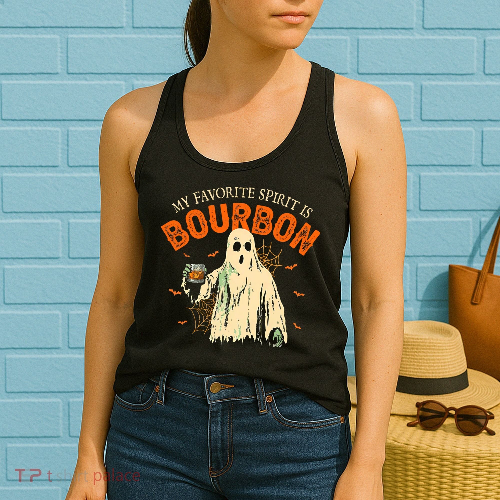 My Favorite Spirit Is Bourbon Funny Ghost Halloween Costume Women's Tank Top