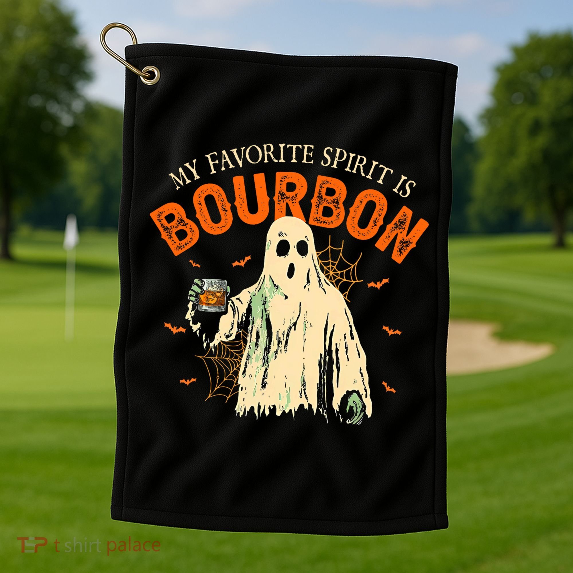 My Favorite Spirit Is Bourbon Funny Ghost Halloween Costume Golf Towel