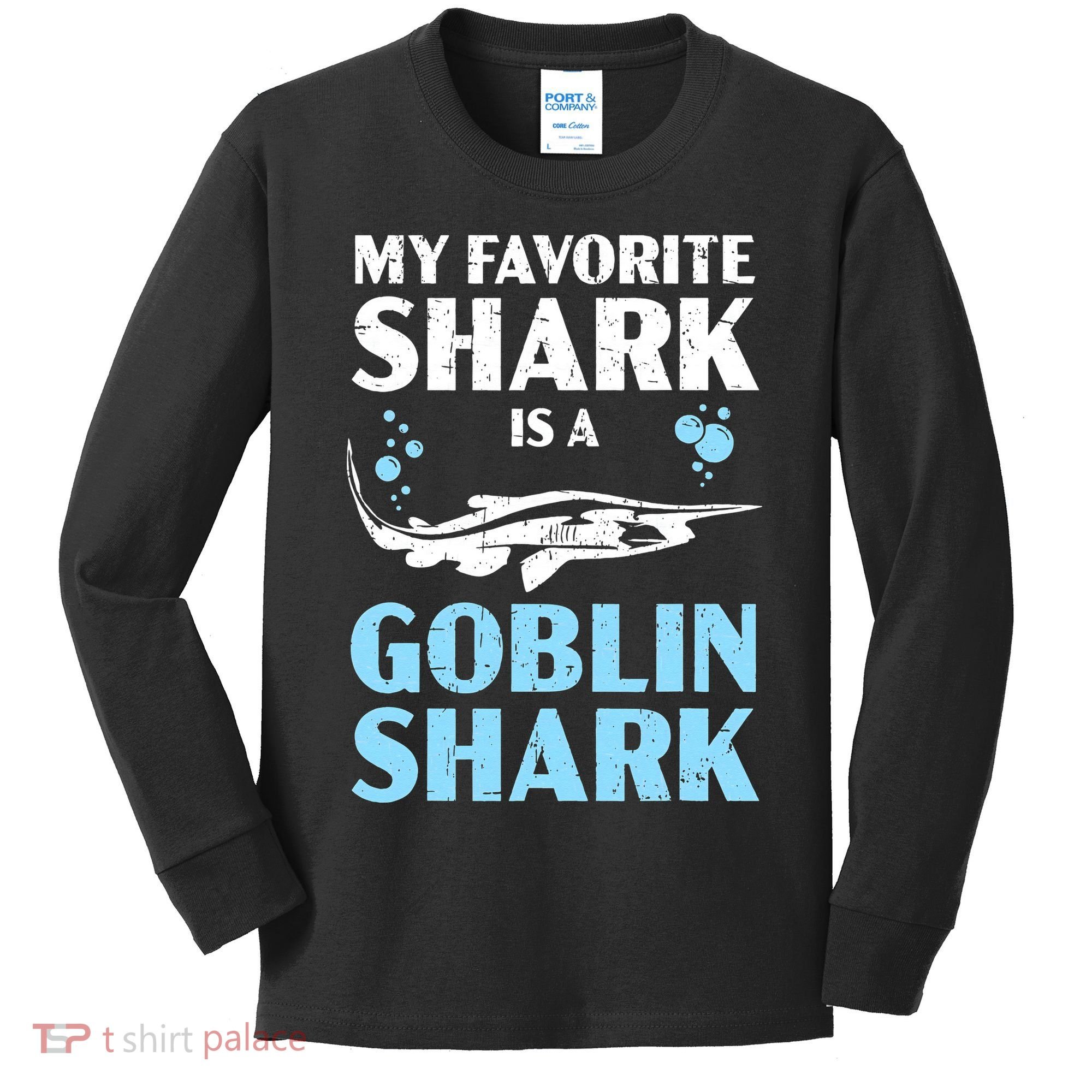 My Favorite Shark Is A Goblin Shark Animal Lover Kids Long Sleeve Shirt