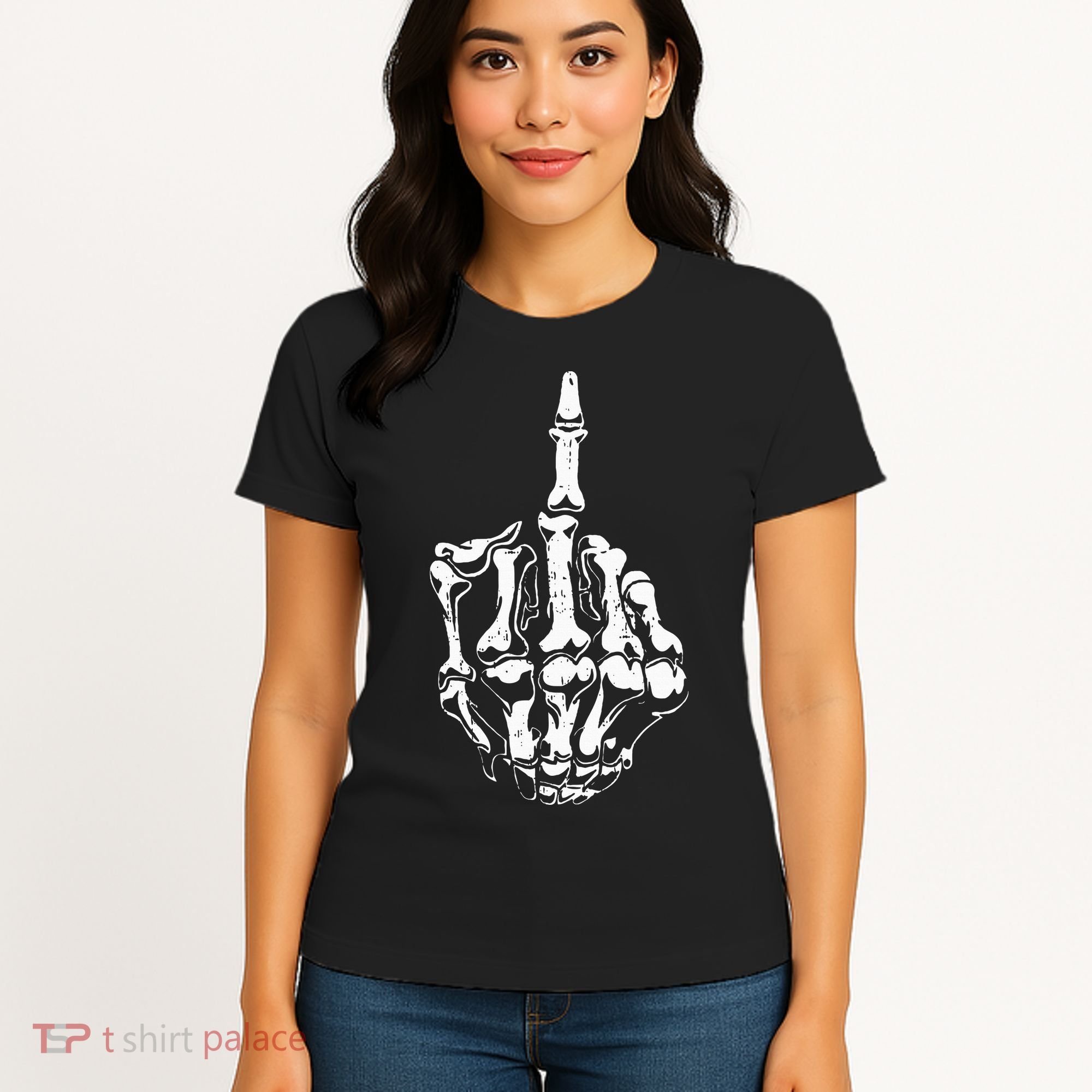 Middle Finger Skeleton Hand Halloween Costume for Adults Women's T-Shirt