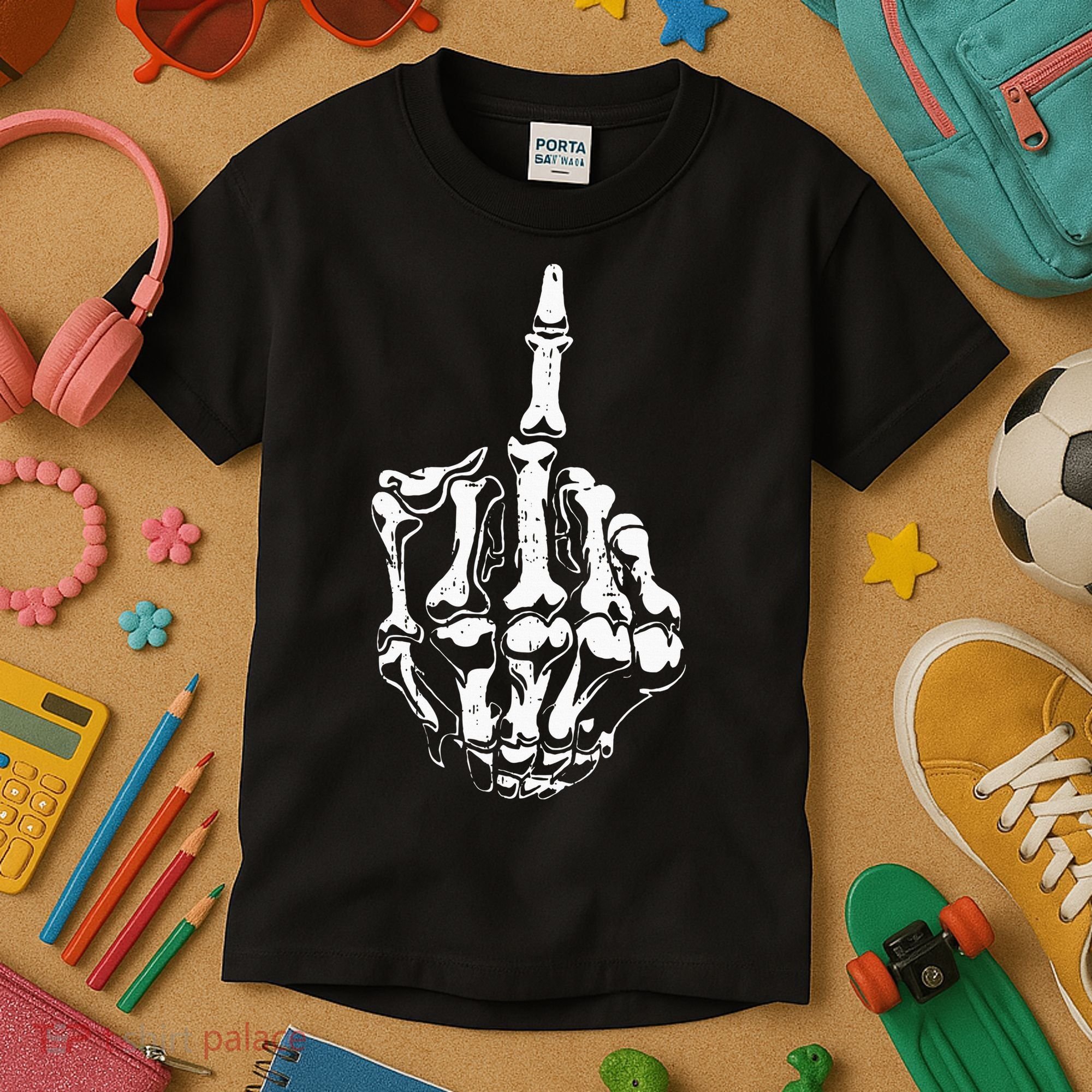 Middle Finger Skeleton Hand Halloween Costume for Adults Kids T-Shirt