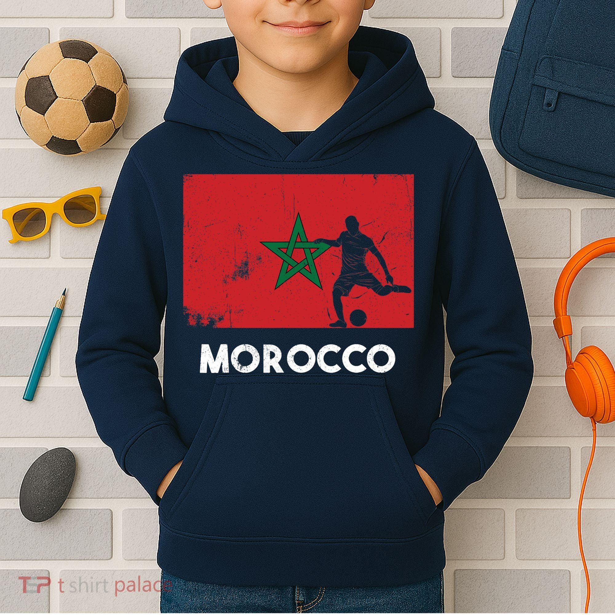 Morocco Flag Soccer Football Jersey Morocco Fan Kids Hoodie