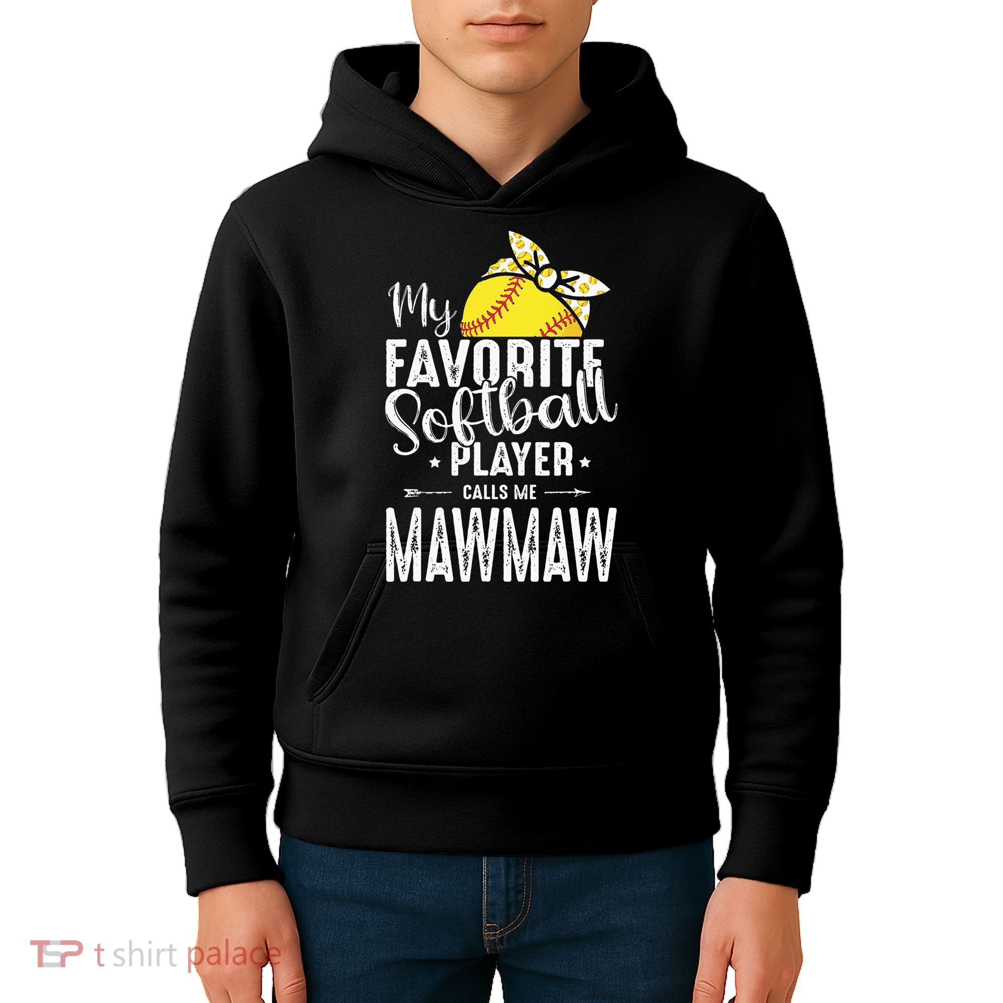 My Favorite Softball Player Calls Me Mawmaw Kids Hoodie