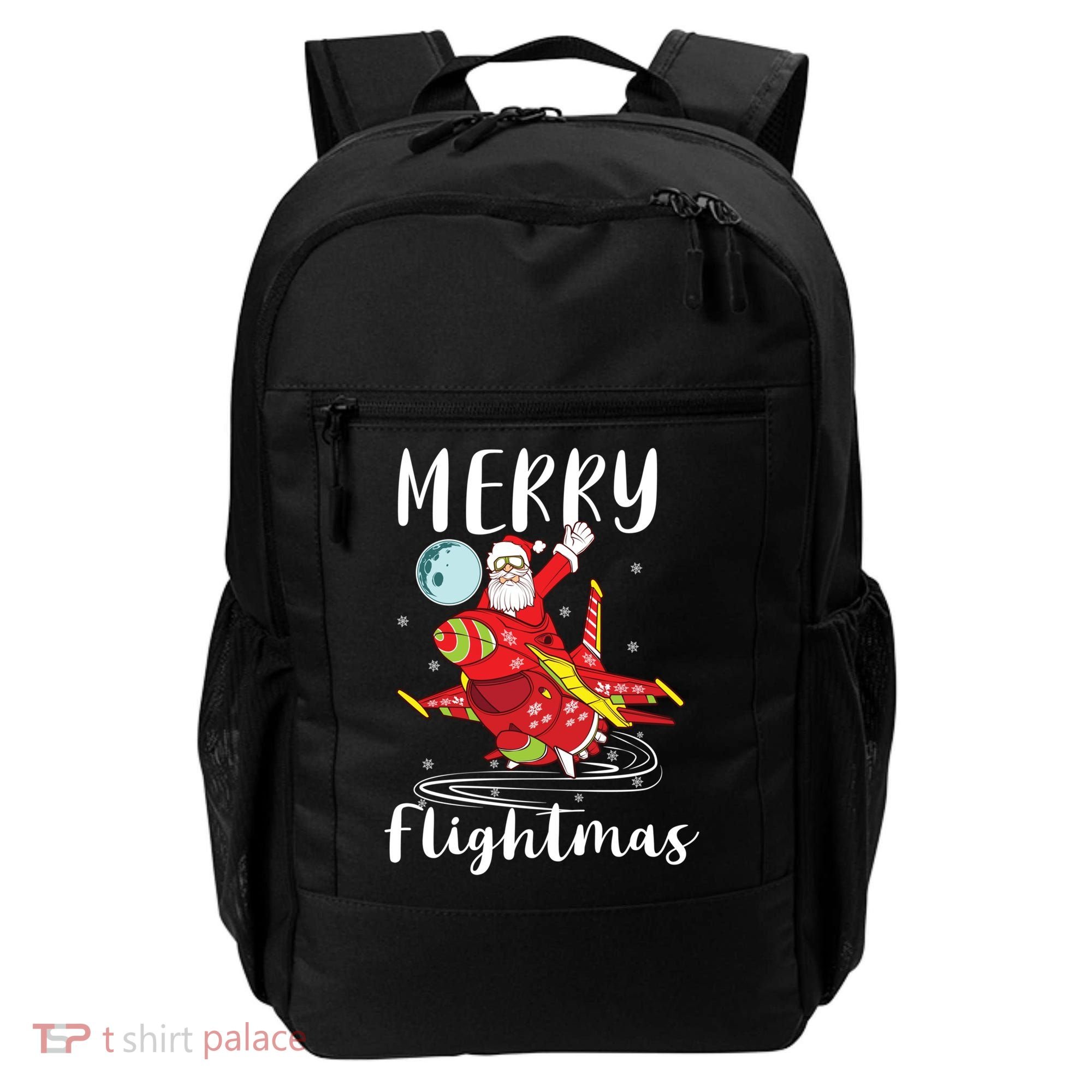 Merry Flightmas Santa Claus Pilot Flying Airplane Aviation Cool Gift Backpack