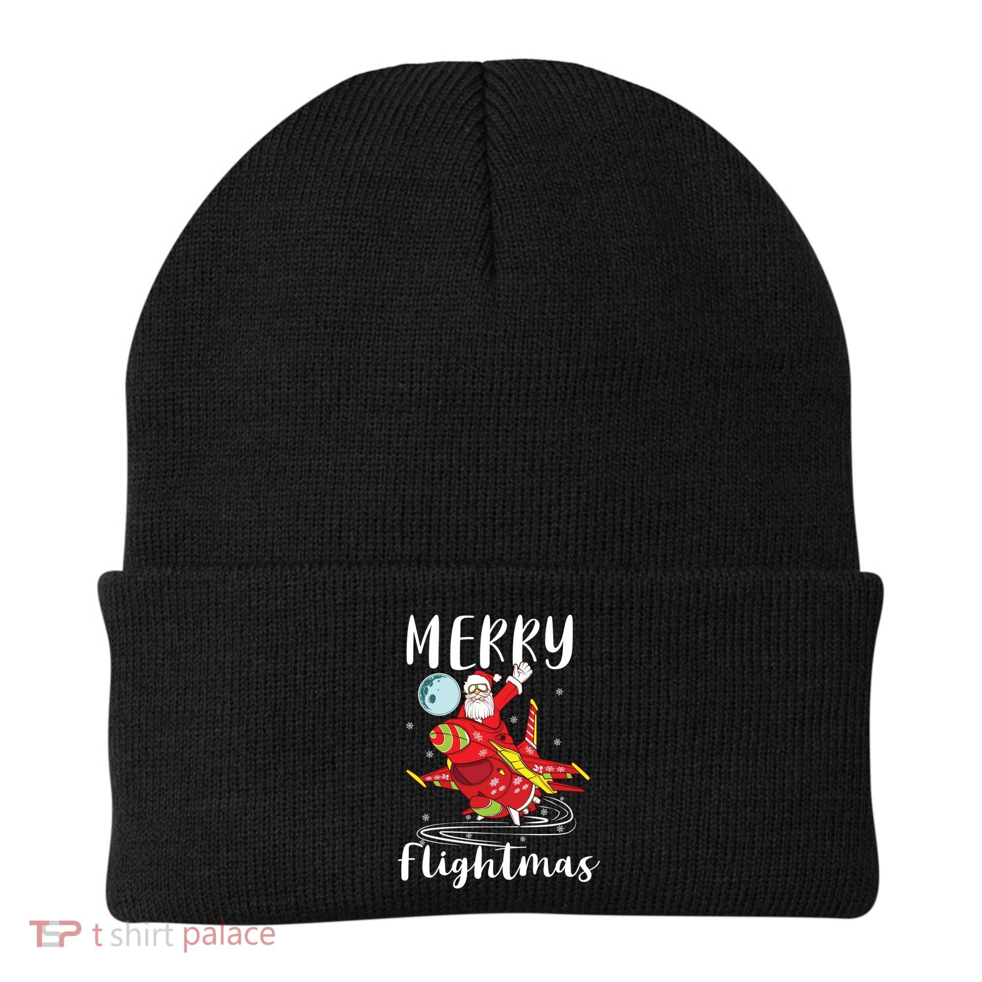 Merry Flightmas Santa Claus Pilot Flying Airplane Aviation Cool Gift Beanie