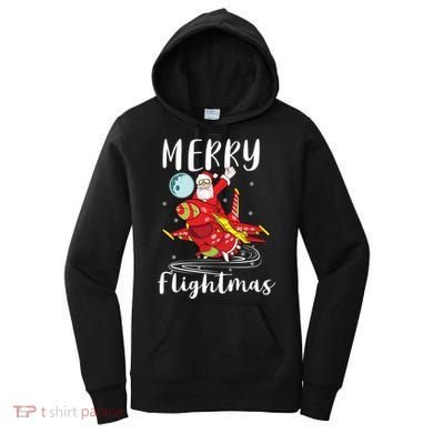 Merry Flightmas Santa Claus Pilot Flying Airplane Aviation Cool Gift Women's Hoodie