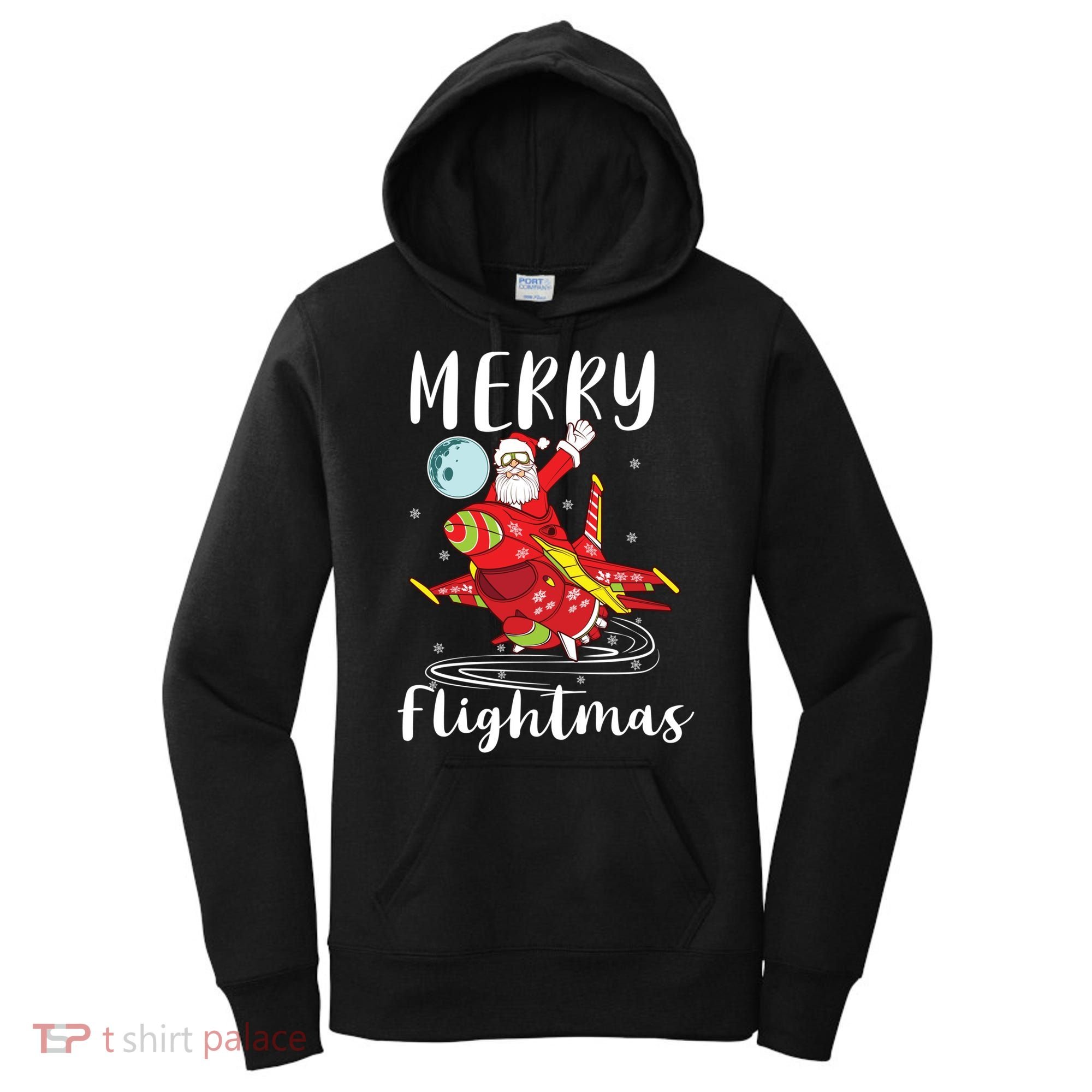 Merry Flightmas Santa Claus Pilot Flying Airplane Aviation Cool Gift Women's Hoodie