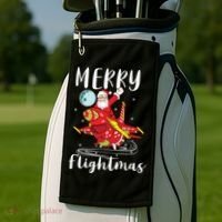 Merry Flightmas Santa Claus Pilot Flying Airplane Aviation Cool Gift Golf Towel thumb 2