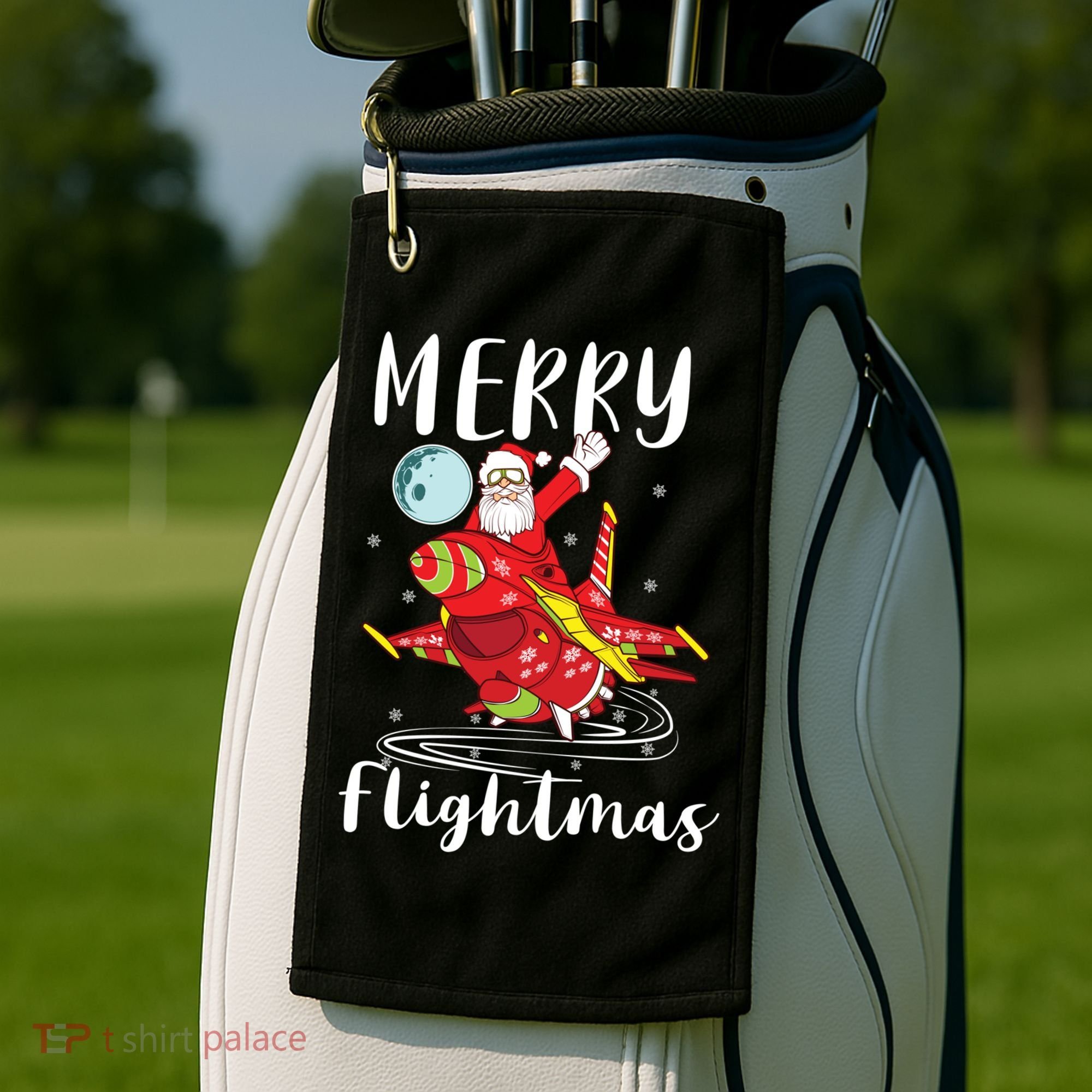 Merry Flightmas Santa Claus Pilot Flying Airplane Aviation Cool Gift Golf Towel