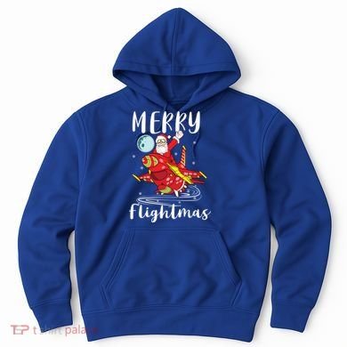 Merry Flightmas Santa Claus Pilot Flying Airplane Aviation Cool Gift Hoodie