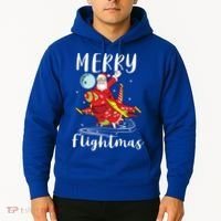 Merry Flightmas Santa Claus Pilot Flying Airplane Aviation Cool Gift Hoodie thumb 2