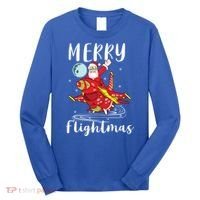 Merry Flightmas Santa Claus Pilot Flying Airplane Aviation Cool Gift Long Sleeve Shirt thumb 0