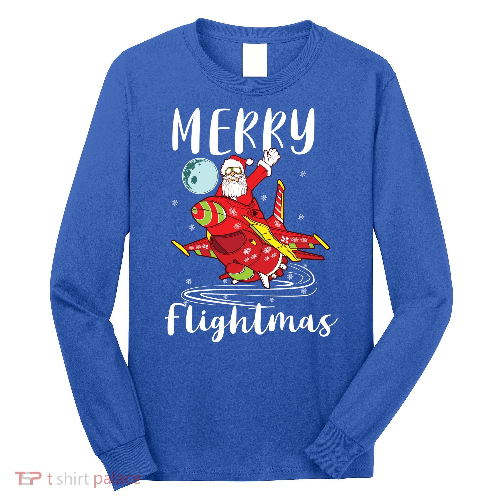 Merry Flightmas Santa Claus Pilot Flying Airplane Aviation Cool Gift Long Sleeve Shirt