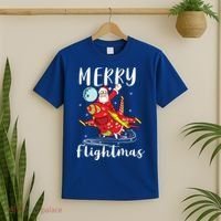 Merry Flightmas Santa Claus Pilot Flying Airplane Aviation Cool Gift T-Shirt thumb 2