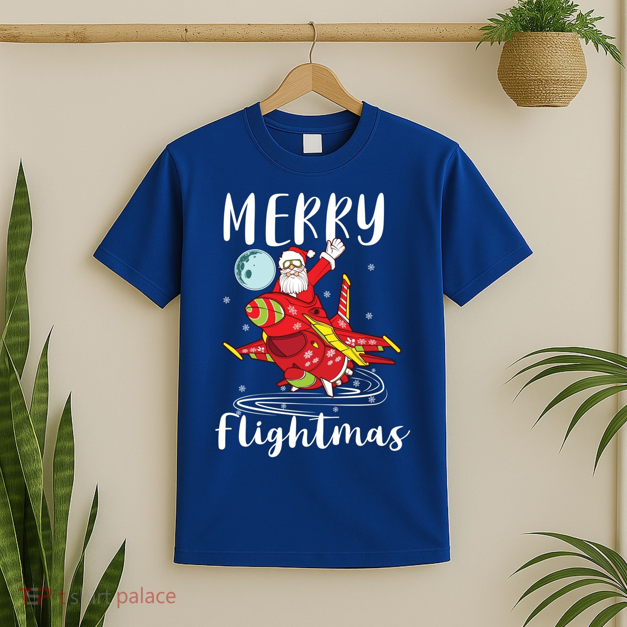 Merry Flightmas Santa Claus Pilot Flying Airplane Aviation Cool Gift T-Shirt
