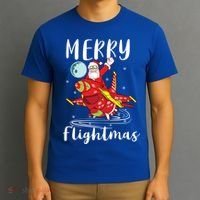 Merry Flightmas Santa Claus Pilot Flying Airplane Aviation Cool Gift T-Shirt thumb 3