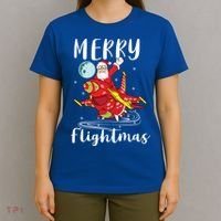 Merry Flightmas Santa Claus Pilot Flying Airplane Aviation Cool Gift T-Shirt thumb 4