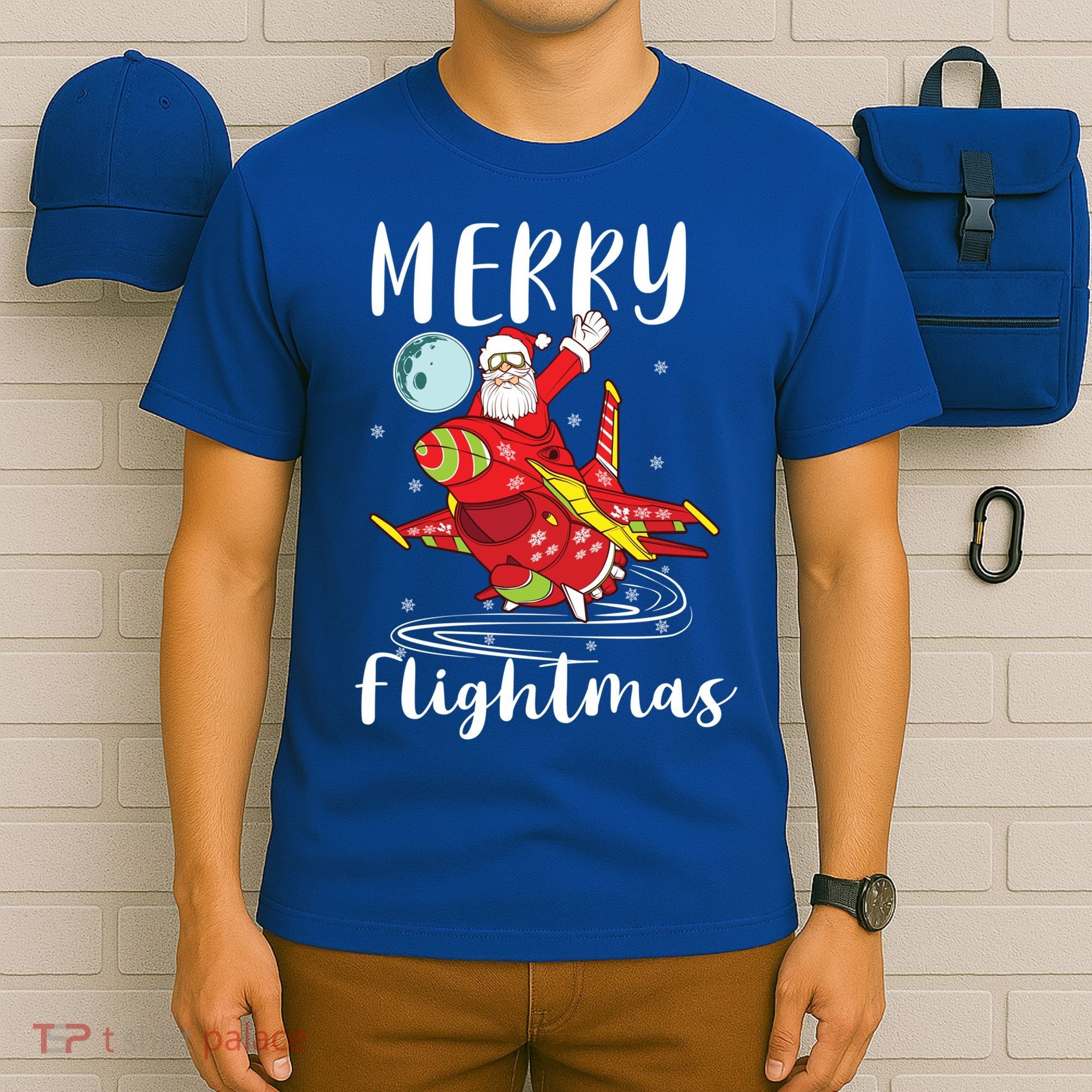Merry Flightmas Santa Claus Pilot Flying Airplane Aviation Cool Gift T-Shirt