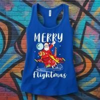 Merry Flightmas Santa Claus Pilot Flying Airplane Aviation Cool Gift Women's Tank Top thumb 3