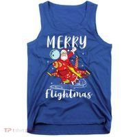 Merry Flightmas Santa Claus Pilot Flying Airplane Aviation Cool Gift Tank Top thumb 0
