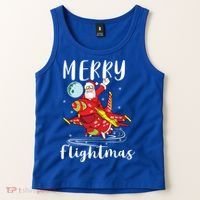 Merry Flightmas Santa Claus Pilot Flying Airplane Aviation Cool Gift Tank Top thumb 2