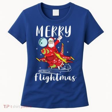 Merry Flightmas Santa Claus Pilot Flying Airplane Aviation Cool Gift Women's T-Shirt
