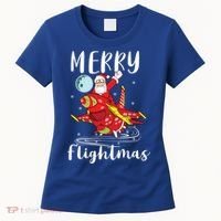 Merry Flightmas Santa Claus Pilot Flying Airplane Aviation Cool Gift Women's T-Shirt thumb 0