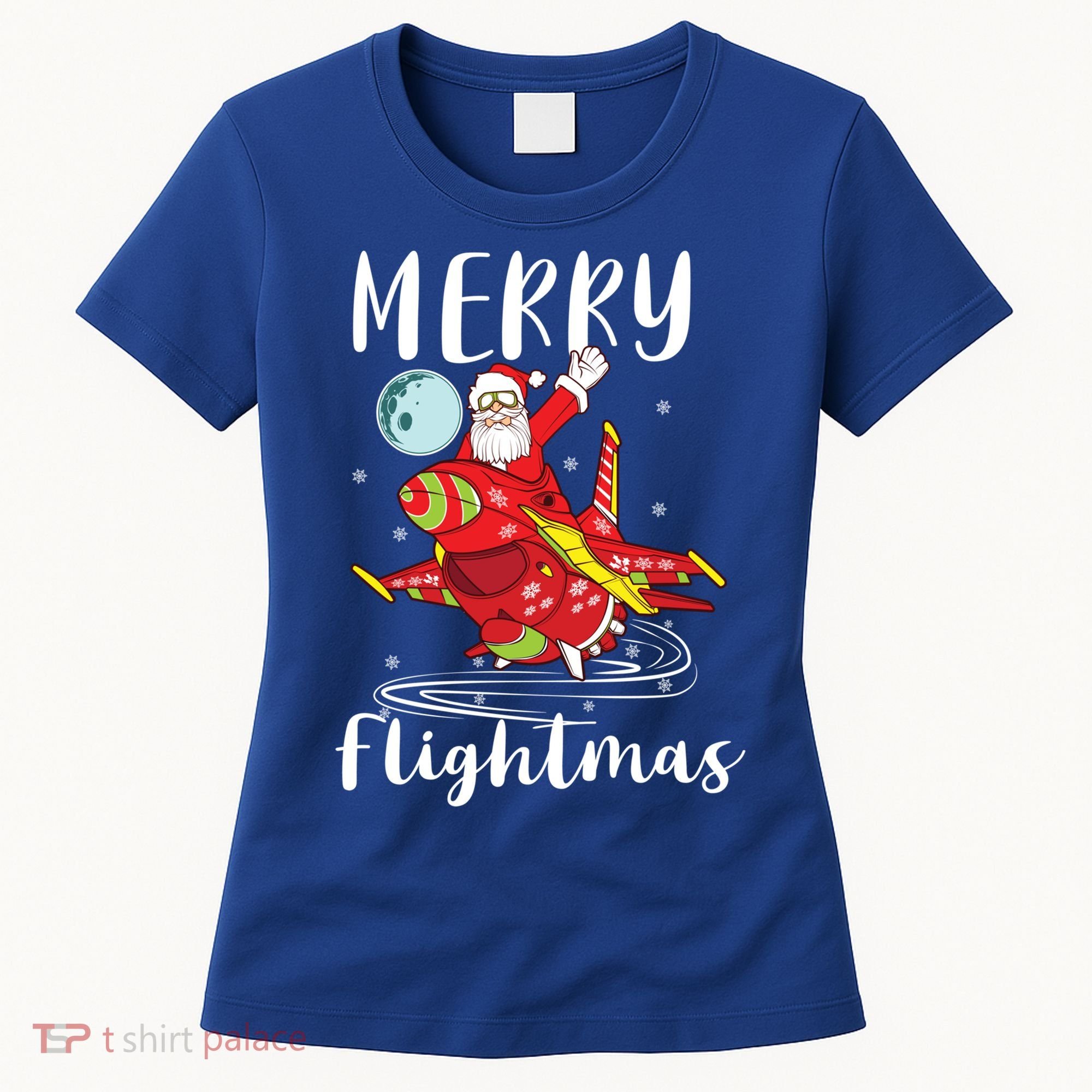 Merry Flightmas Santa Claus Pilot Flying Airplane Aviation Cool Gift Women's T-Shirt