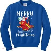 Merry Flightmas Santa Claus Pilot Flying Airplane Aviation Cool Gift Kids Sweatshirt thumb 0