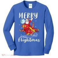 Merry Flightmas Santa Claus Pilot Flying Airplane Aviation Cool Gift Kids Long Sleeve Shirt thumb 0