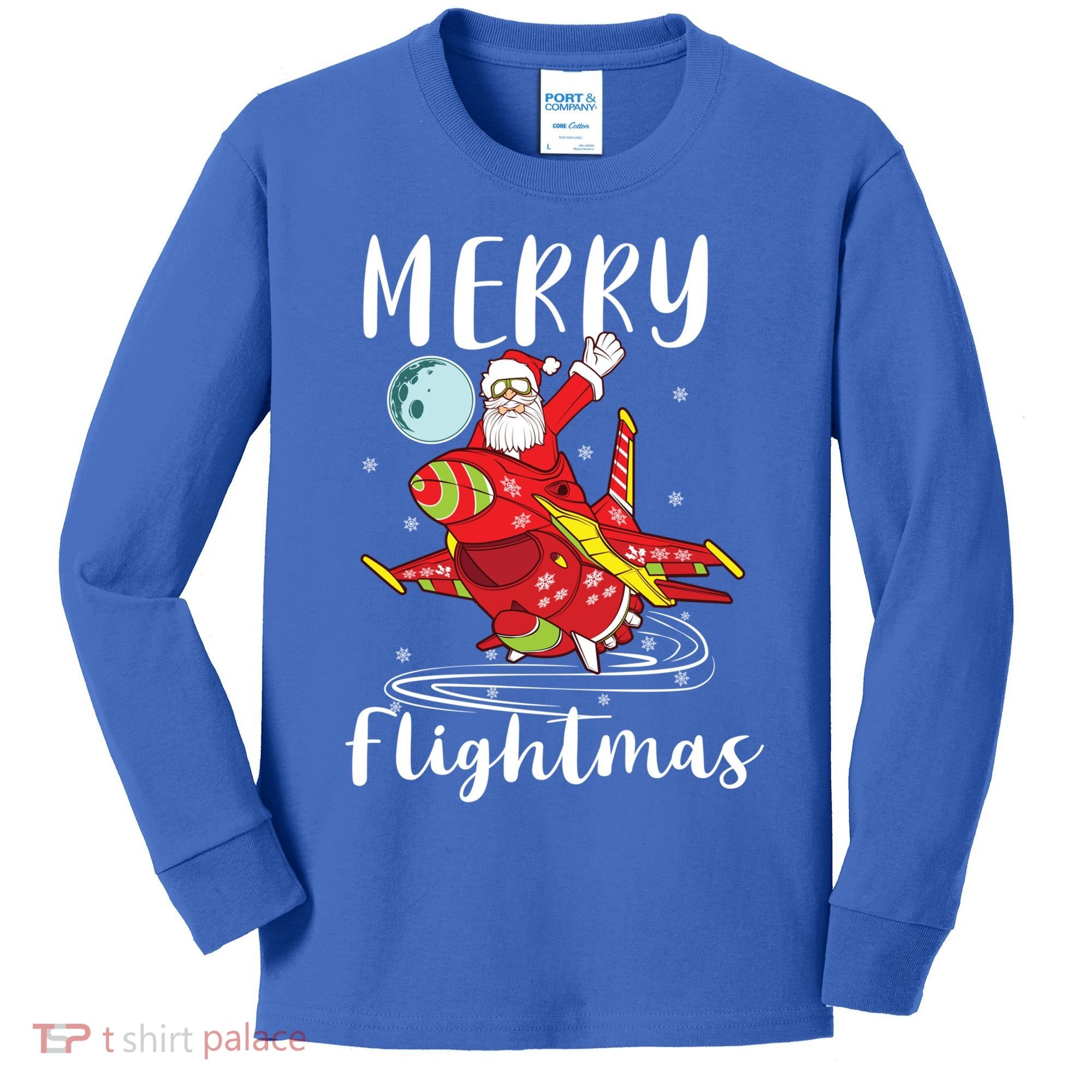 Merry Flightmas Santa Claus Pilot Flying Airplane Aviation Cool Gift Kids Long Sleeve Shirt